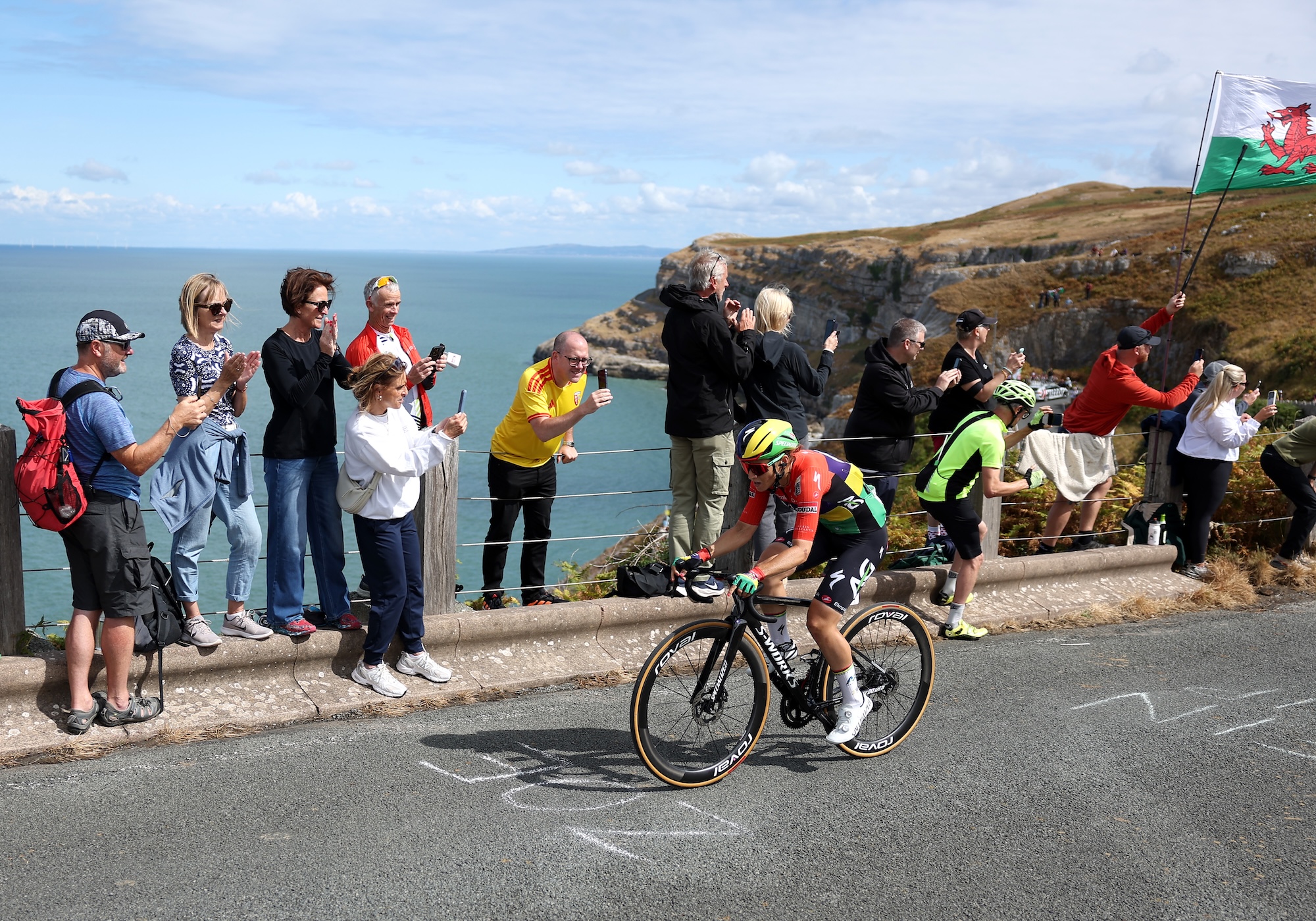 Kim Le Court-Pienaar of AG Insurance - Soudal Team rids solo through The Great Orme