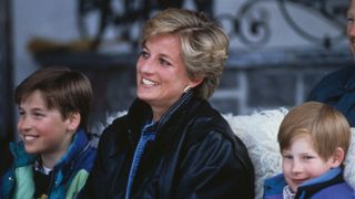 Princess Diana (1961 - 1997) with her sons Prince William (left) and Prince Harry on a skiing holiday in Lech, Austria, 30th March 1993.