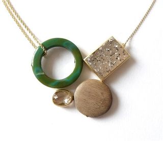 Agate, wood, smoky quartz, drusy and gold vermeil necklace by Camila Sarpi