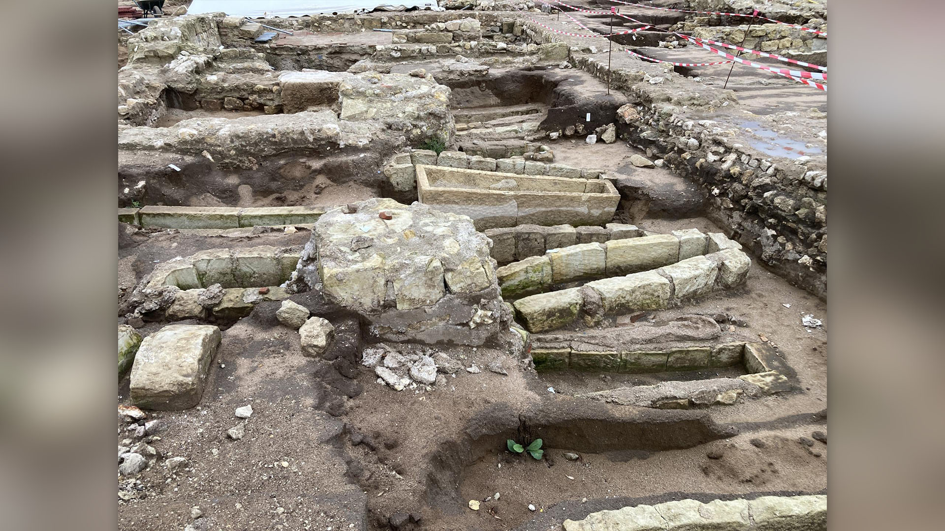 Excavated remains of sarcophagi.