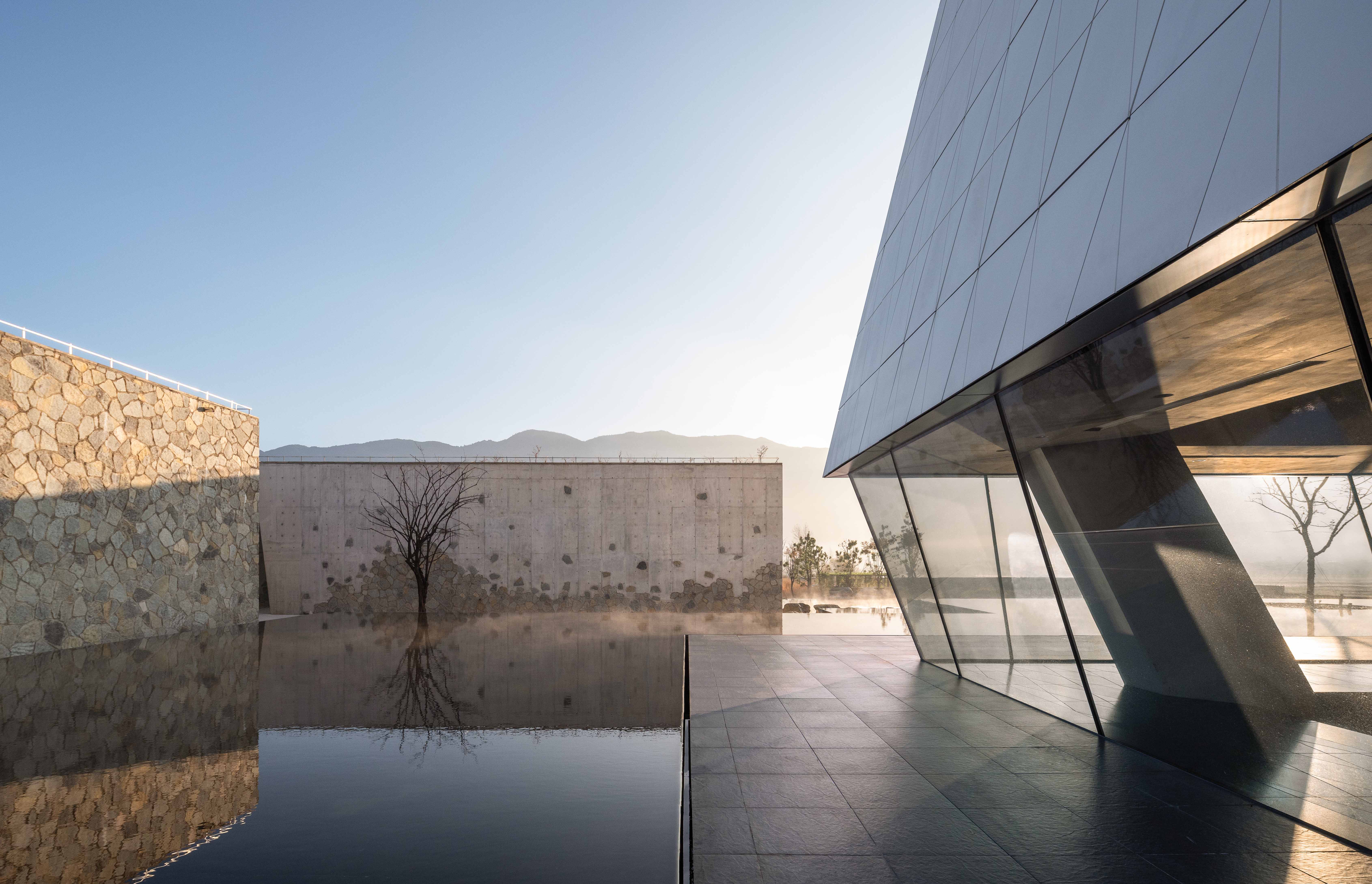 Diageo distillery, a group of buildings looking abstractly geometric