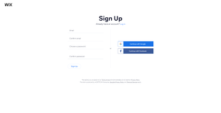 Wix sign-up page