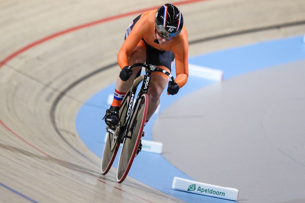 Shanne Baspenninck of Netherlands takes part in a qualifying round for the women's sprint during the UCI Track Cycling World Championships