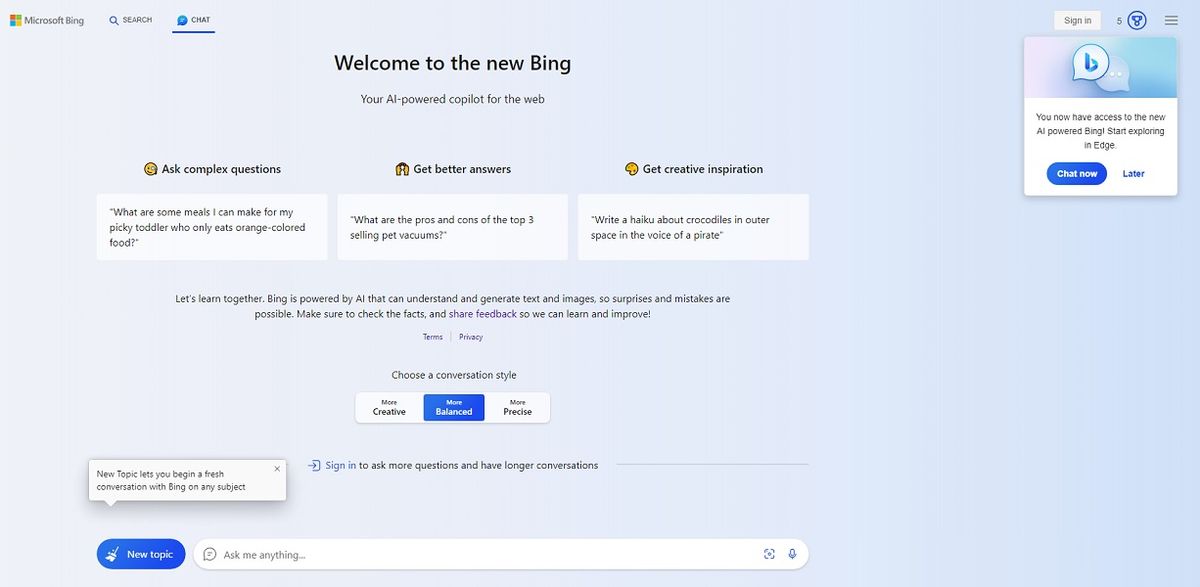 A look at Bing AI on Google Chrome.