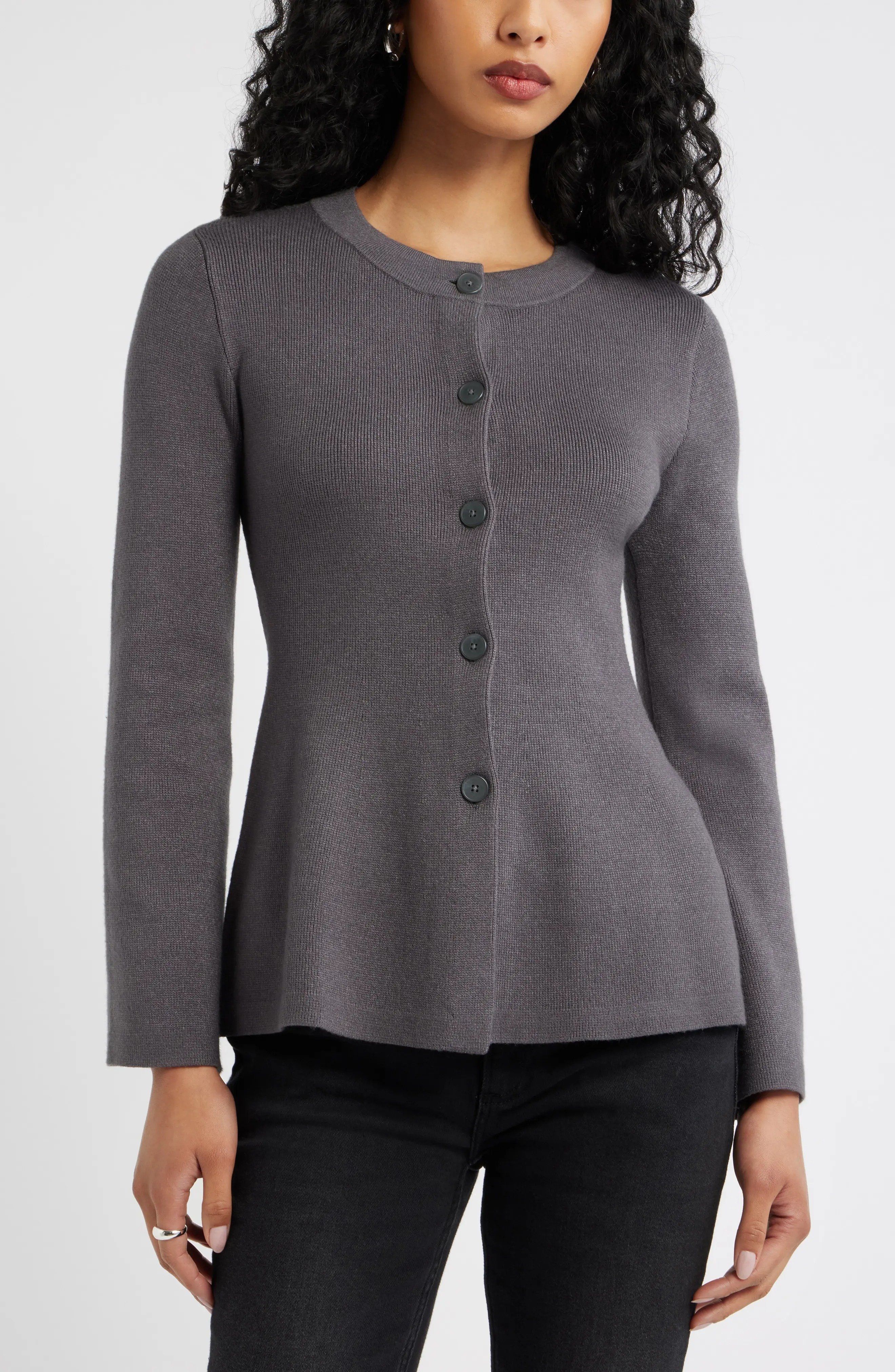 Button Front Peplum Cardigan