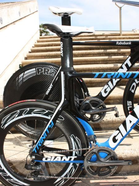 Giant claims the odd looking seat tube's vertical leading edge produces less drag than an angled one.