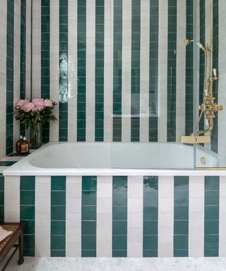 stripe tiled bath