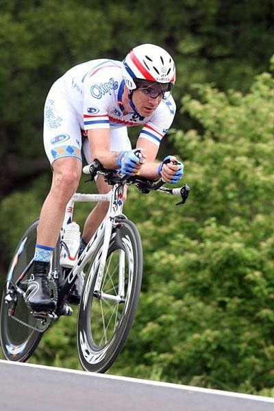 David Millar (Slipstream) descends in the stage ten time trial.