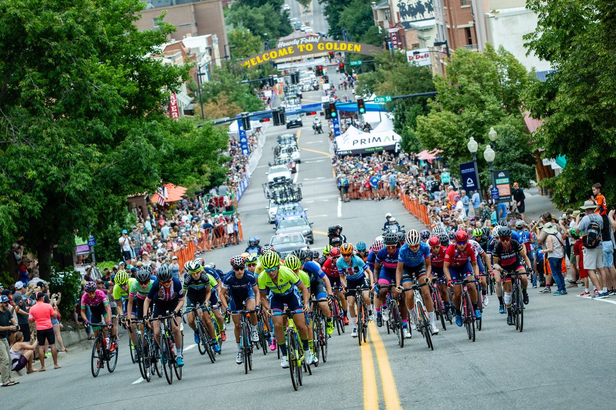 The women leave the start for stage 3 of the Colorado Classic on August 24, 2019 in Golden, Colorado