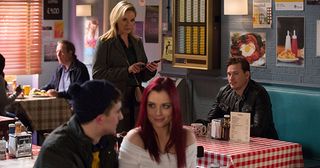 Later, Woody watches his ex with Halfway at the cafe. But just what is Halfway hiding? Watch all the drama in EastEnders from Monday 30 April!