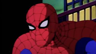Spider-Man: The Animated Series' version of Spidey looking across a building
