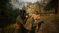 Coen, from the Blood of Dawnwalker, engages in fisticuffs with a villager.
