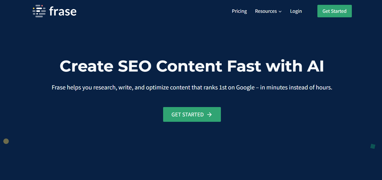 Website screenshot for Frase AI article writer