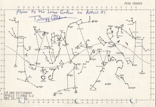 A star chart that was flown to the lunar surface on Apollo 11, signed by astronaut Buzz Aldrin.