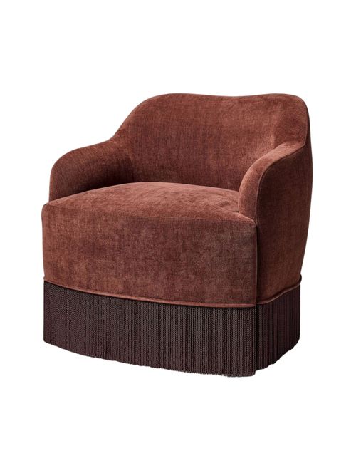 Upholstered Swivel Accent Chair with Fringe Red