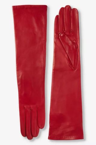 red leather long gloves