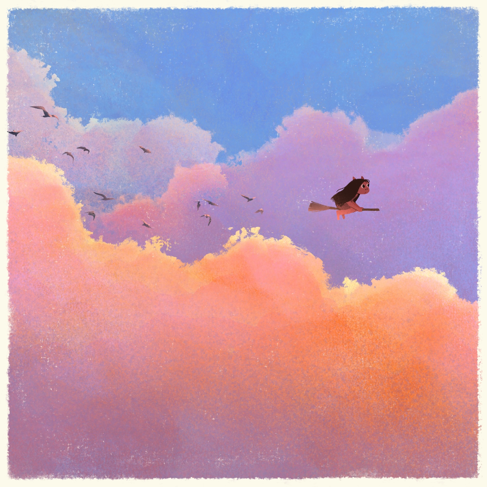 Painting sketch of orange and pink clouds