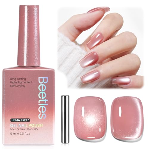 Beetles Velvet Bloom Pink Cat Eye Gel Nail Polish - 15ml Full Size Valentines Gel Polish Glitter Pink Cat Eye Gel Polish Rosa Color Magnetic Translucent Glassy Effect Soak Off Uv Diy Manicure Gifts