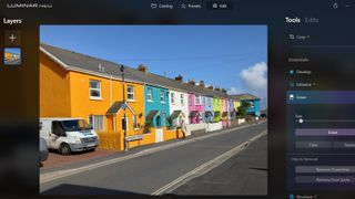 Skylum Neo interface showing street with powerlines removed