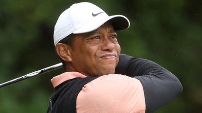 Tiger Woods takes a tee shot at the 2022 PGA Championship