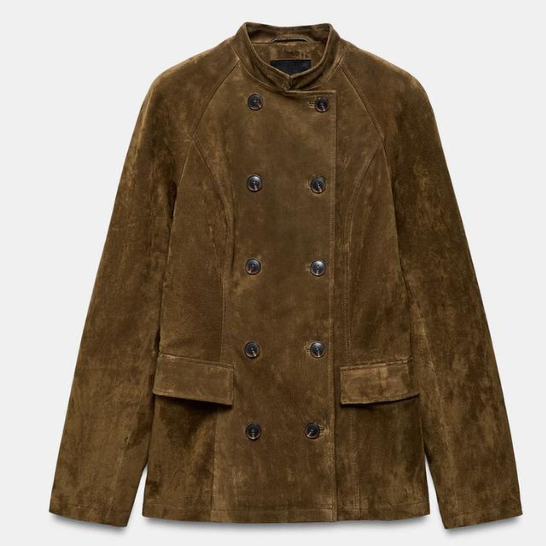 Zara Fitted Suede Collarless Jacket