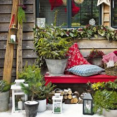 Garden shed with Christmas decorations