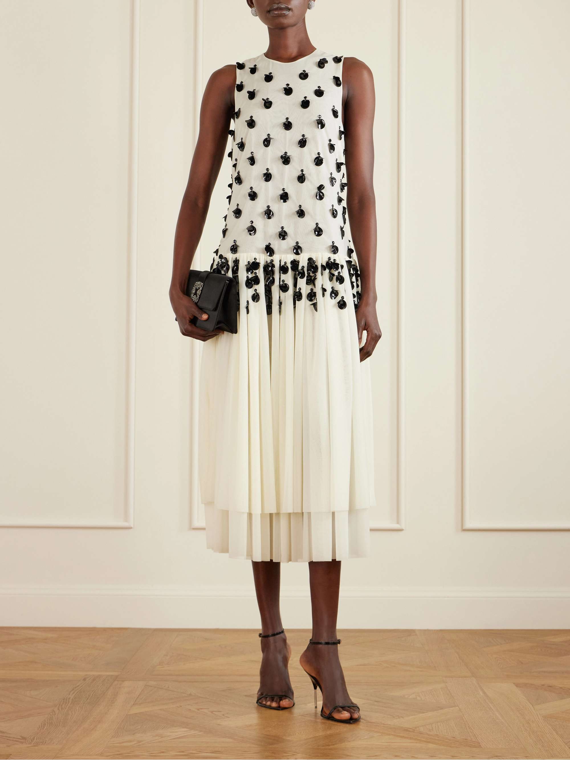 Embellished Pleated Organza Midi Dress