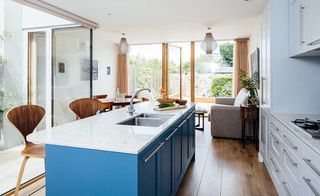 blue island and wooden stools