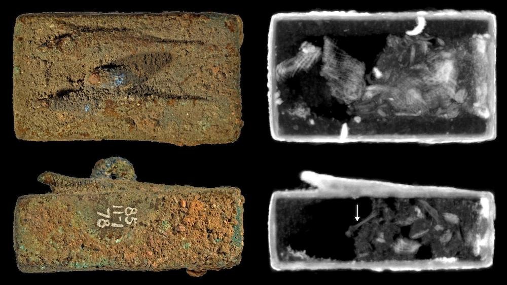 Images of the animal coffin before and after scanning.