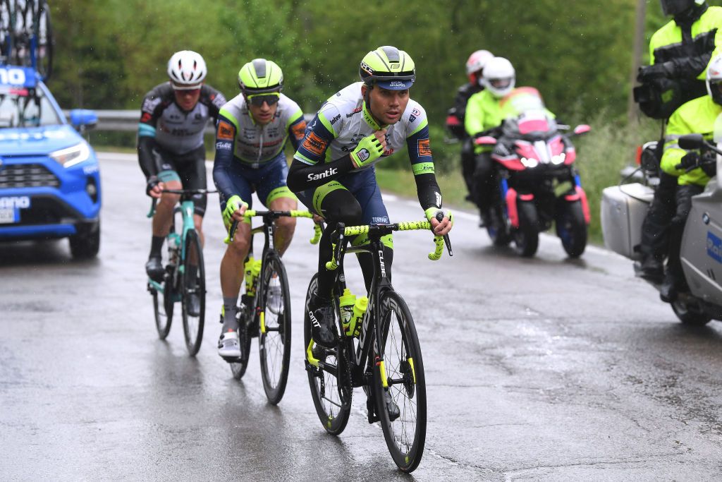 SESTOLA ITALY MAY 11 Christopher Juul Jensen of Denmark and Team BikeExchange Quinten Hermans of Belgium Rein Taaramae of Estonia and Team Intermarch Wanty Gobert Matriaux lead the Breakaway during the 104th Giro dItalia 2021 Stage 4 a 187km stage from Piacenza to Sestola 1020m girodiitalia Giro UCIworldtour on May 11 2021 in Sestola Italy Photo by Tim de WaeleGetty Images