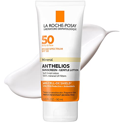 La Roche-Posay Anthelios Mineral Sunscreen Spf 50 Gentle Lotion, Broad Spectrum Spf + Antioxidants, Face &amp;amp; Body Sunscreen, Titanium Dioxide &amp;amp; Zinc Oxide, Oxybenzone Free, Oil Free