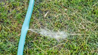 Water leaking from a hole in a hose