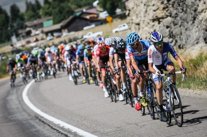 Lucas Euser (UnitedHealthcare) leads the peloton on stage 3 of the USA Pro Challenge from Gunnison to Monarch Mountain