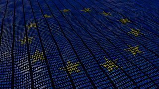 GDPR depicted by binary code in a European flag formation