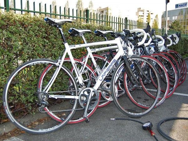 A fleet of Lapierre bikes await a wash and tune after a Fran&ccedil;aise des Jeux recon ride the day before Paris-Roubaix.