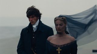 Jacob Elordi and Margot Robbie as Heathcliff and Cathy in Wuthering Heights