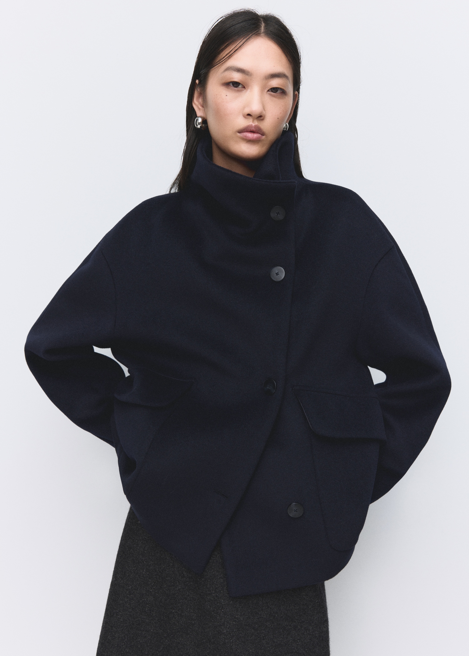 Wool Funnel-Neck Coat - Women | Mango United Kingdom