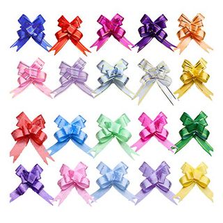 SIKAMARU 200 pack Christmas Ribbon Pull Bow Present Basket Pull Bows Knot Ribbon Present String Wrapping Bows for Christmas New Year Thanksgiving Party Ornament, Assorted Colors (200 PACK)