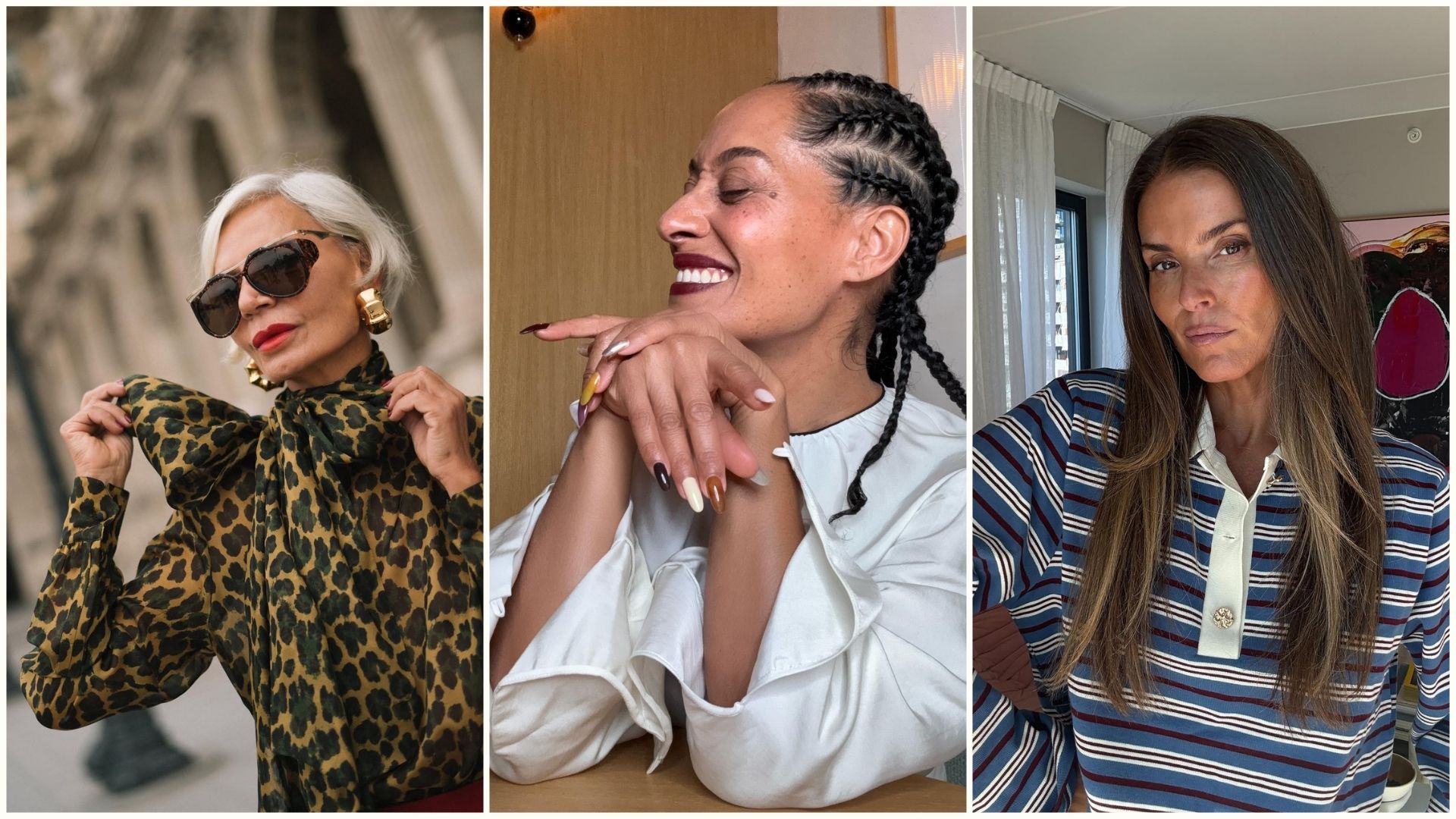 A collage with mature influencers with glowing skin