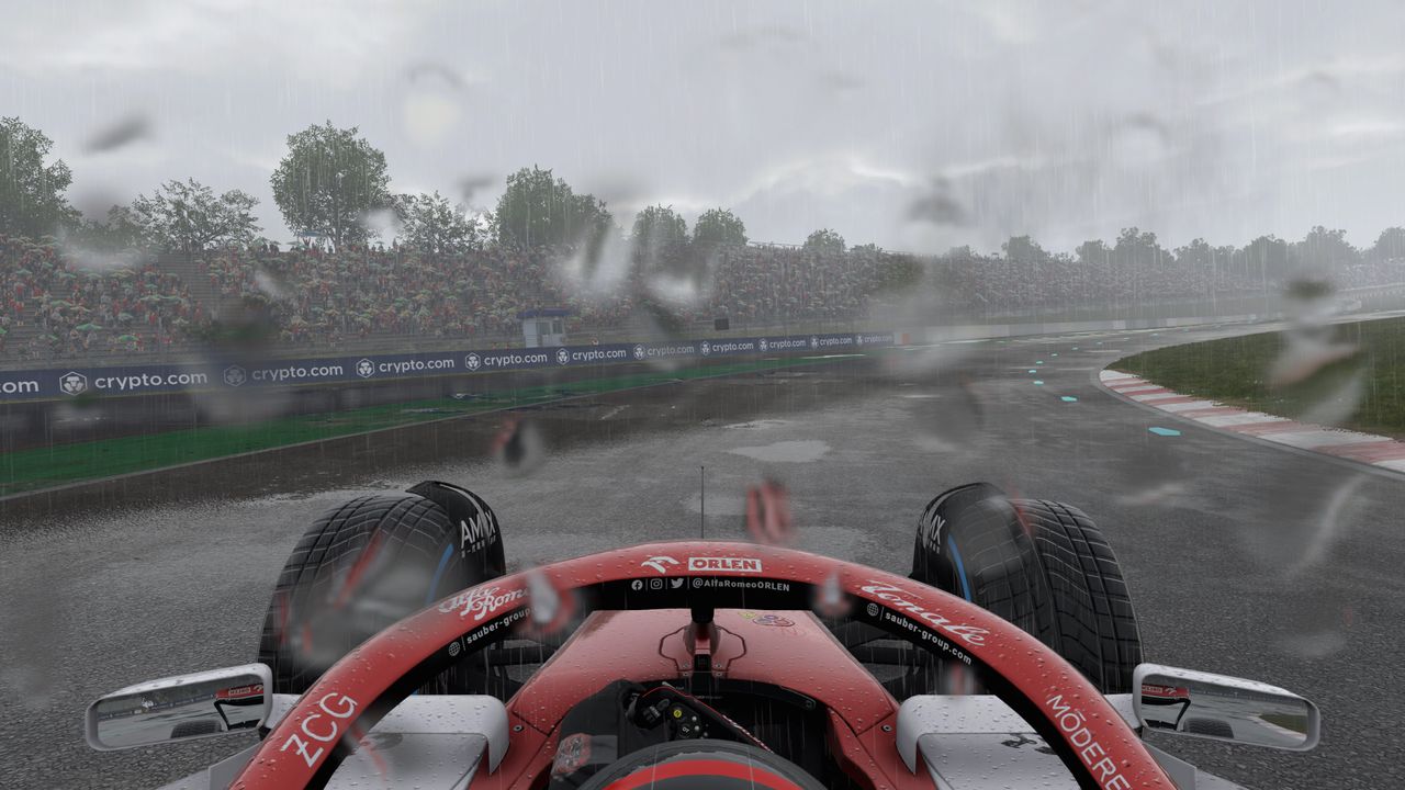 Screenshots from F1 22 showing various ray-traced effects on and off
