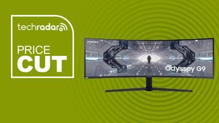 large curved gaming monitor against green background