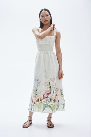 Printed Linen-Blend Dress