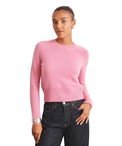 Naadam, Luxe 100% Cashmere Saddle Crewneck Sweater, Bubblegum Pink, M