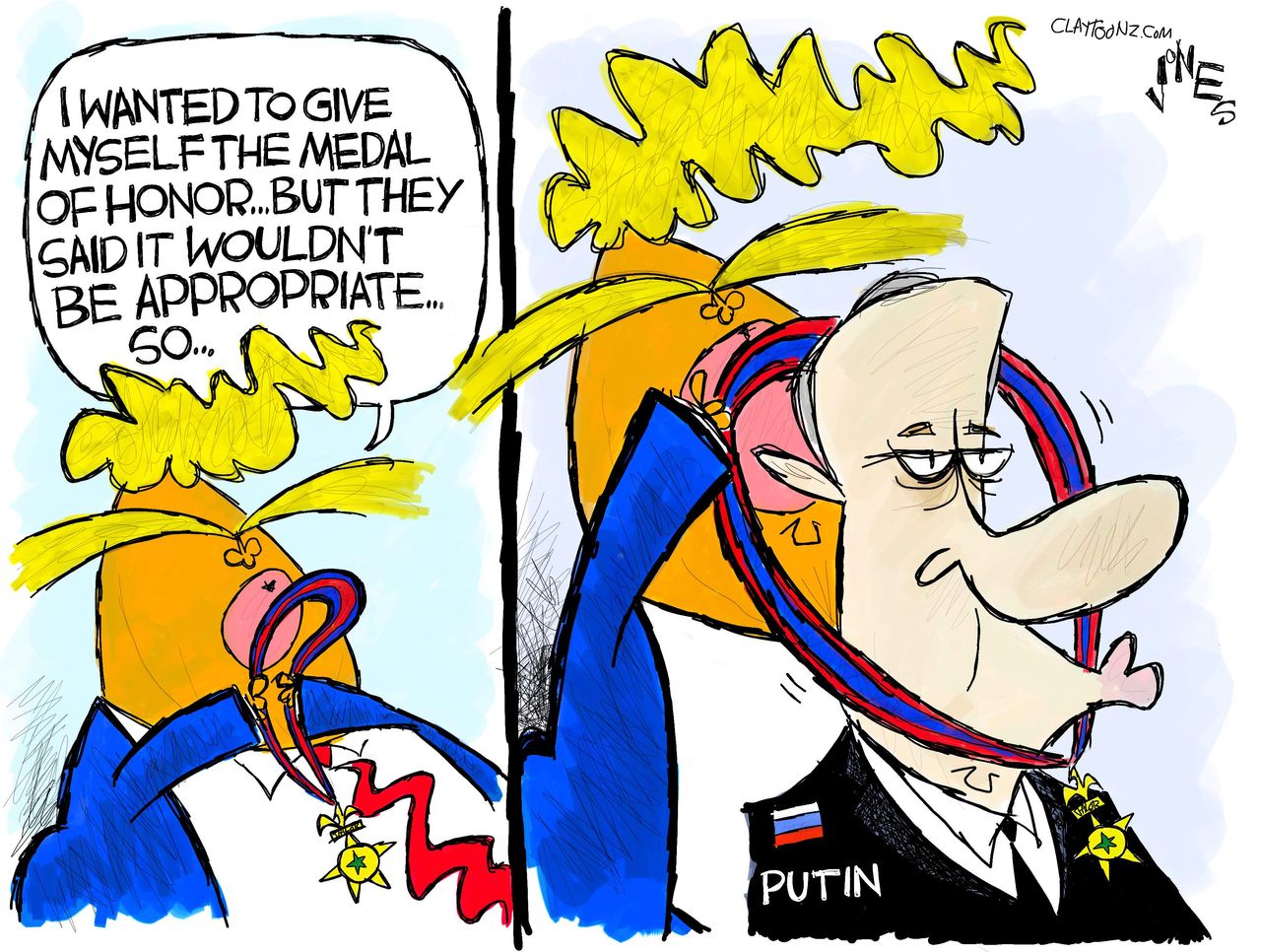 Political Cartoon Trump Medal of Honor Putin Inappropriate