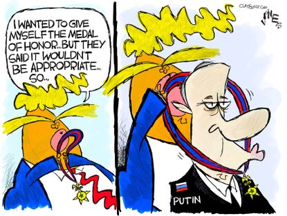 Political Cartoon Trump Medal of Honor Putin Inappropriate