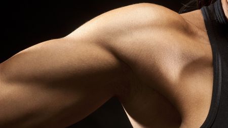 A close up on a woman's bicep as she's flexing slightly 