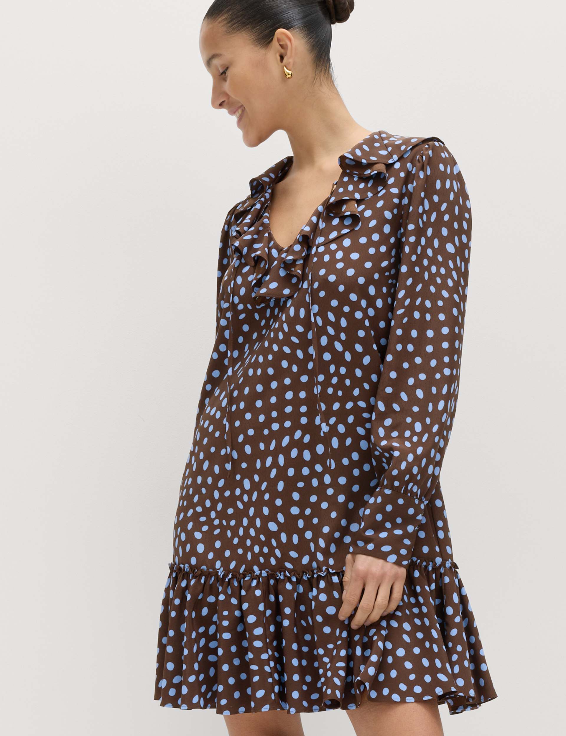 Spot Print Ruffle Mini Tiered Dress