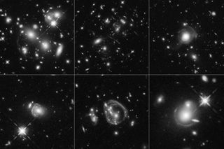 The galaxies' images include strange features such as arcs, streaks and smeared rings. These unusual features are likely the product of gravitational lensing, but may have been produced by collisions between distant, massive galaxies.
