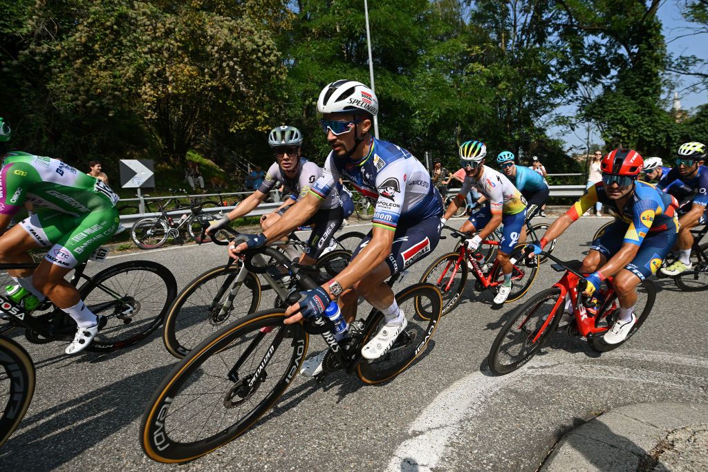 Julian Alaphilippe (Soudal-QuickStep) races during the 2023 Coppa Bernocchi