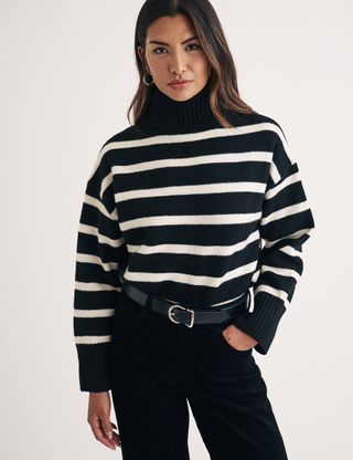 Black Stripe Roll Neck Knitted Jumper